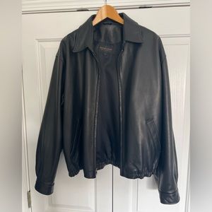 Large black leather jacket. 28” in length.
